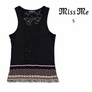 Miss Me Women's Black Lace Sequin Fringe Hem Boho Tank Top Size Small